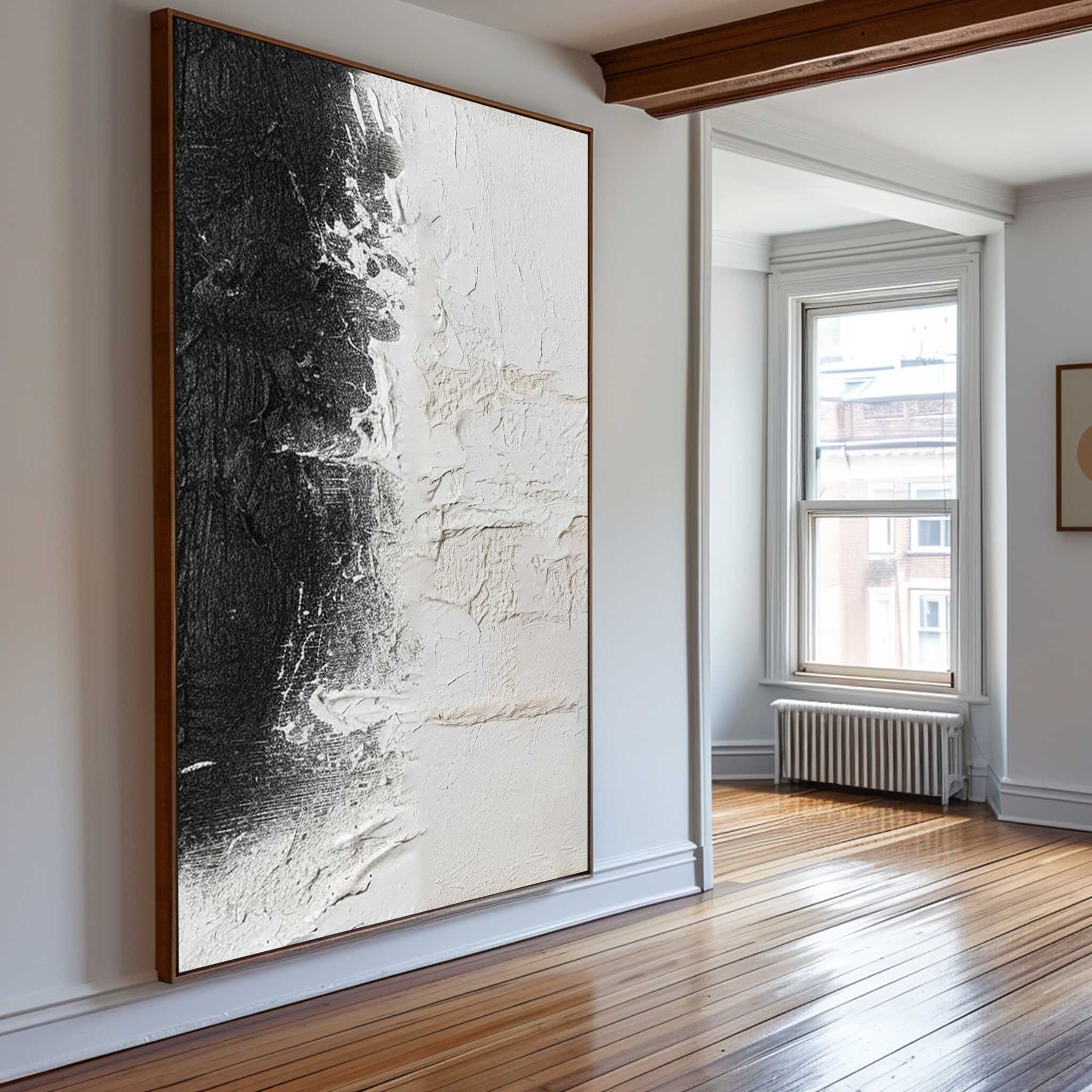 Monochrome Black‑White Contrast Abstract Heavy Impasto Tactile‑Texture Artwork
