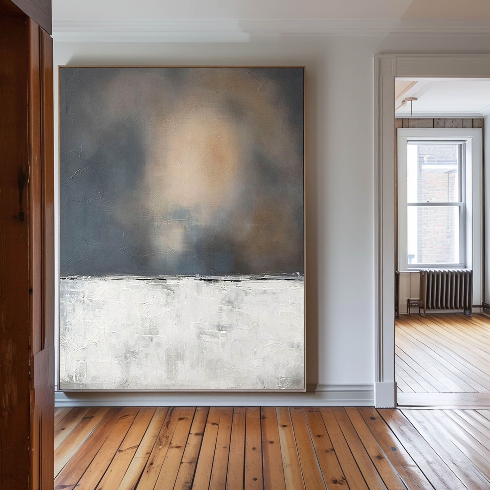 Minimalist Horizon Abstract Painting Vertical Textured
