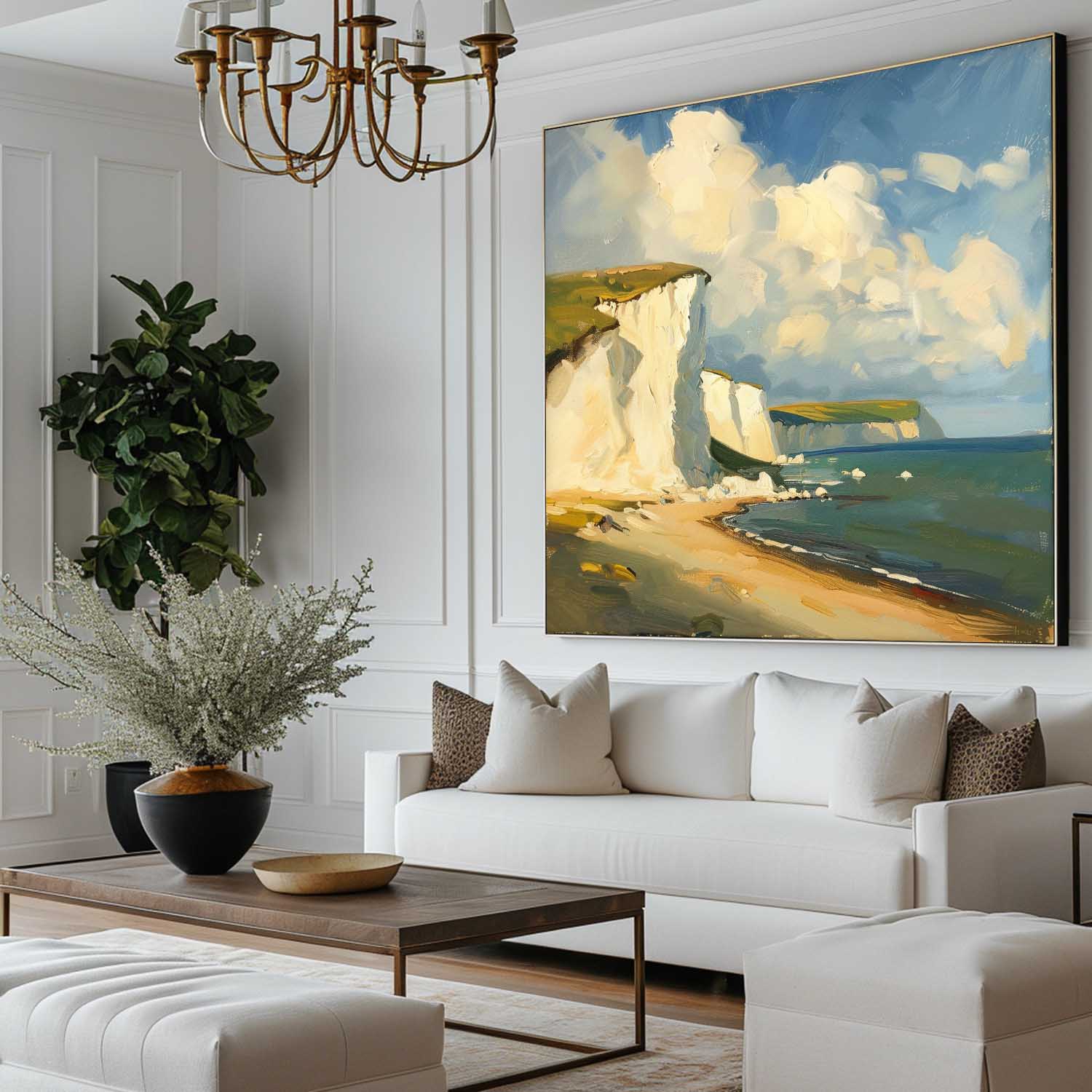 Sunlit Coastal Cliffs Landscape Art
