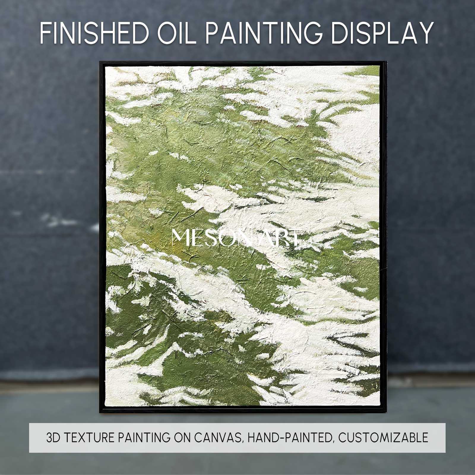Set of 3 Green And White Triptych Painting