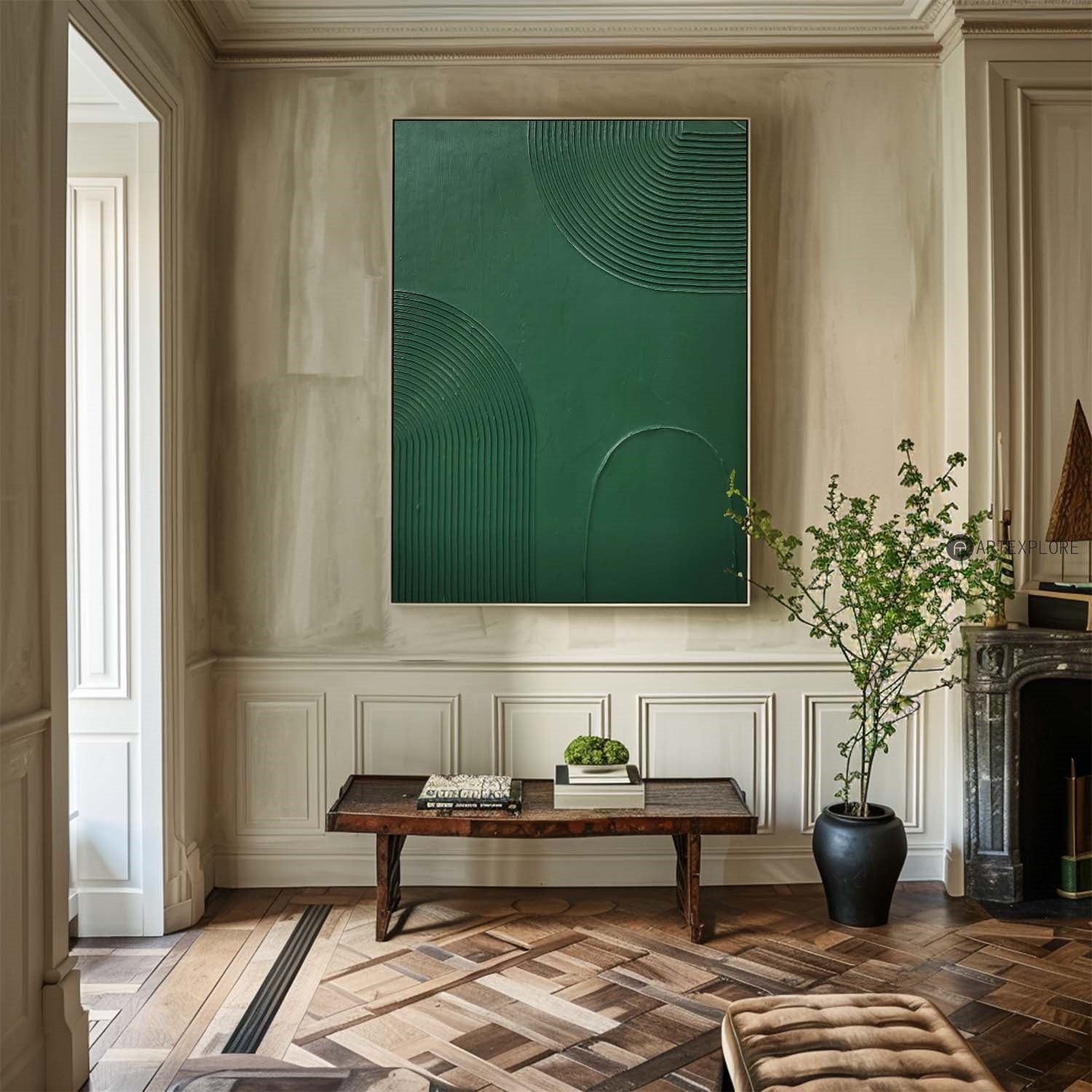 Forest Green Organic Contour Art