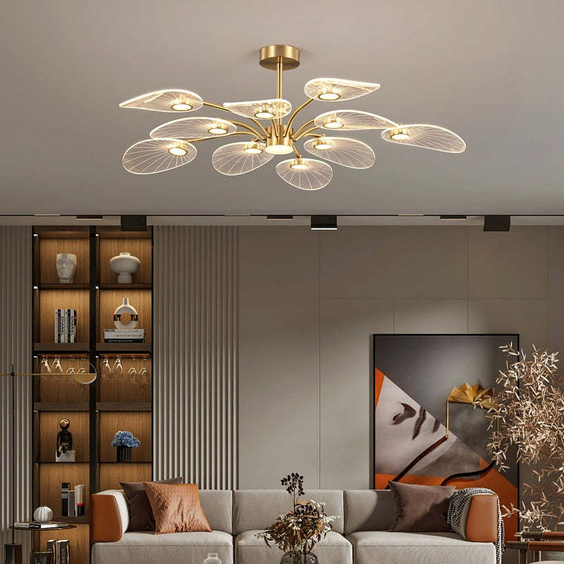Arisha Art Deco Leaf Metal/Acrylic Chandelier, Gold - Neutralighting