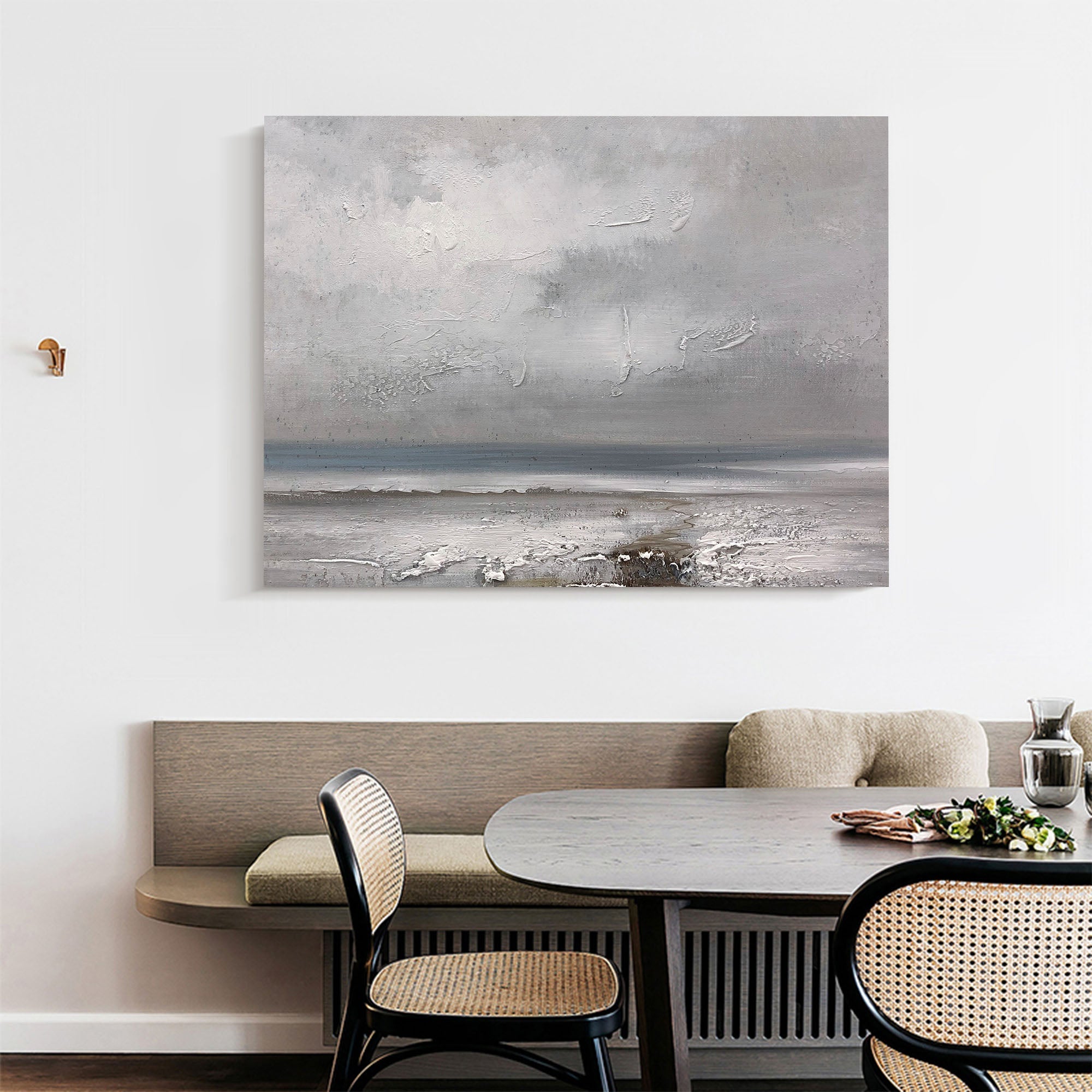Textured Neutral Coastal Ocean Scene  Wall Art