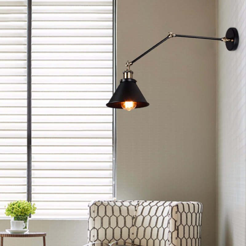 Epoch Retro Wall Lamp with Swing Arm, Metal, Black & Gold - Neutralighting