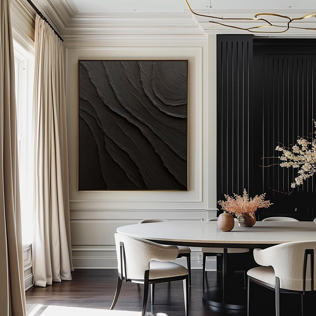 Wall Art Black Wave Contours