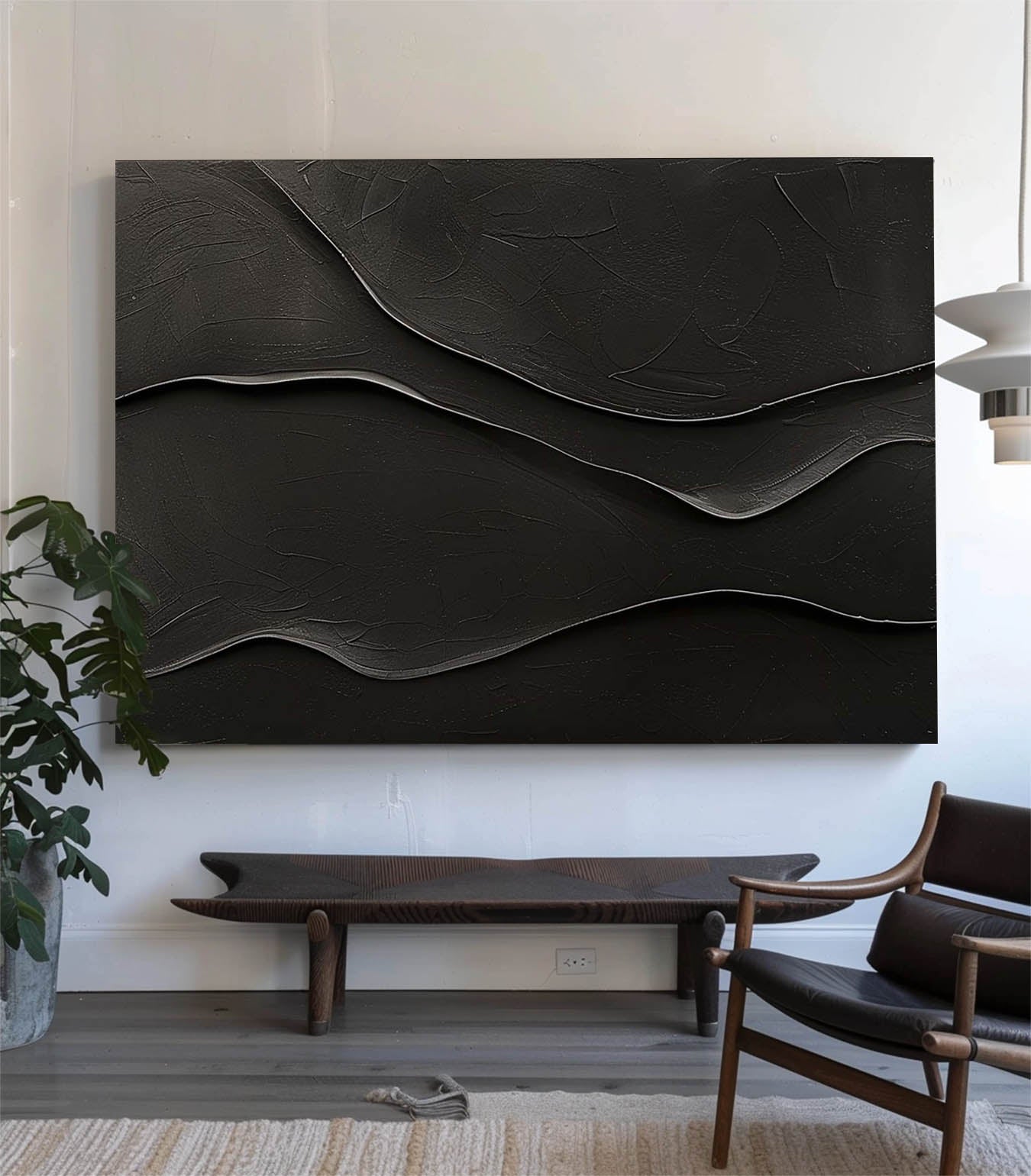 Black Layered Wave Textured Painting