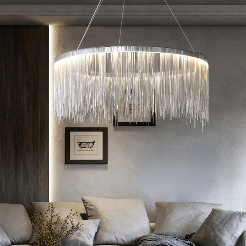 Arisha Tassel Chain Art Deco Pendant Light Silver/Gold Living Room/Hall - Neutralighting