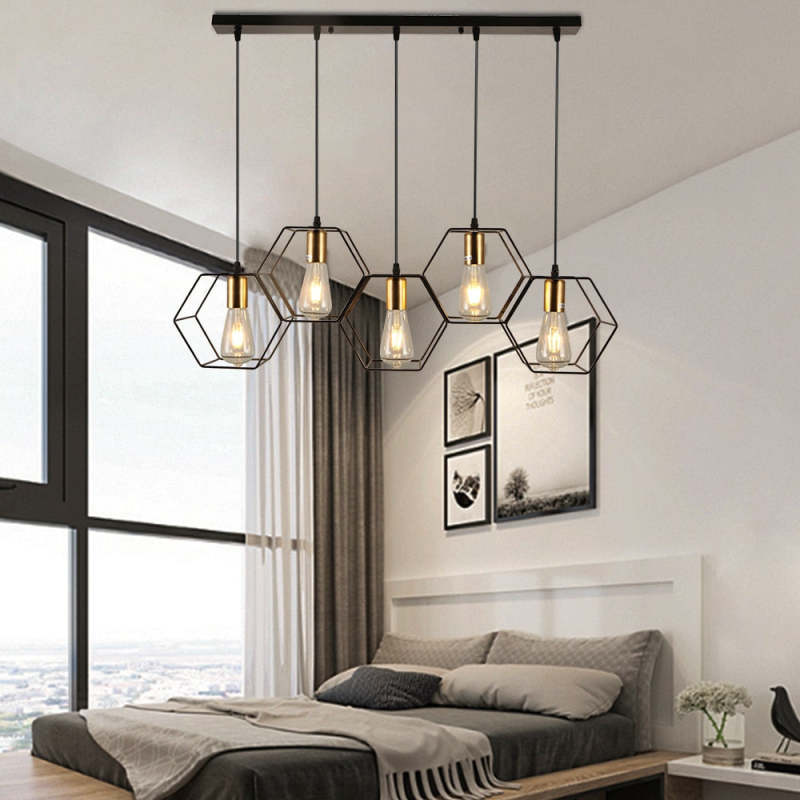 Arisha Rustic Farmhouse Geometry 3/5 Light Pendant Light, Black - Neutralighting