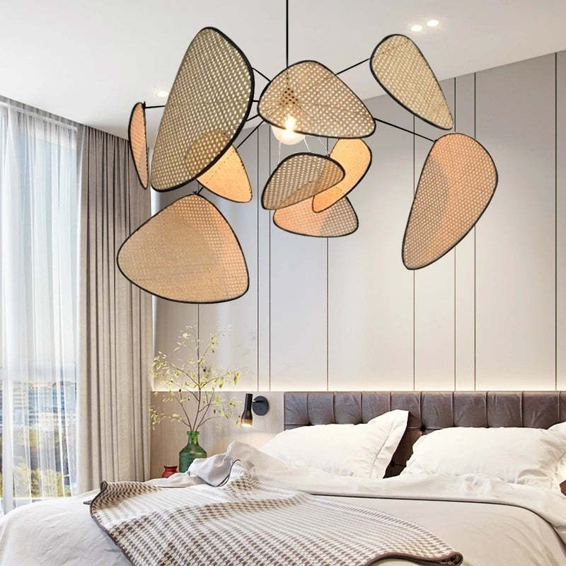 Ritta Pendant Light Leaf Grid, Rattan/Metal, Bedroom - Neutralighting