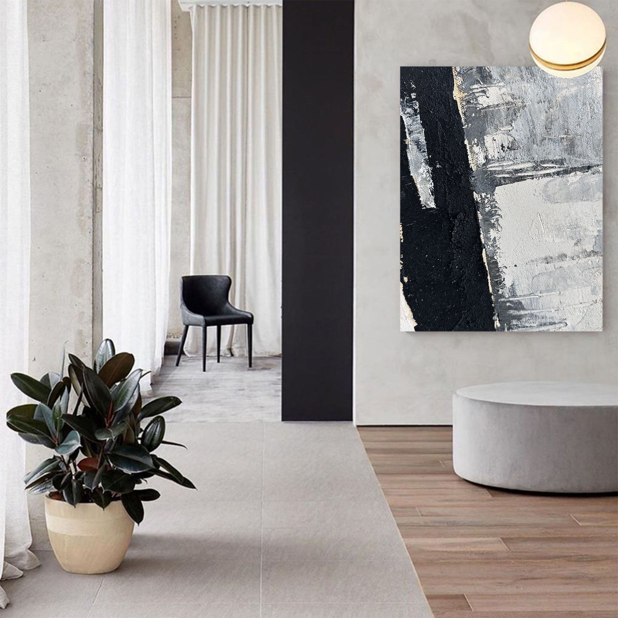 Abstract Black Gray Textured Oil Painting