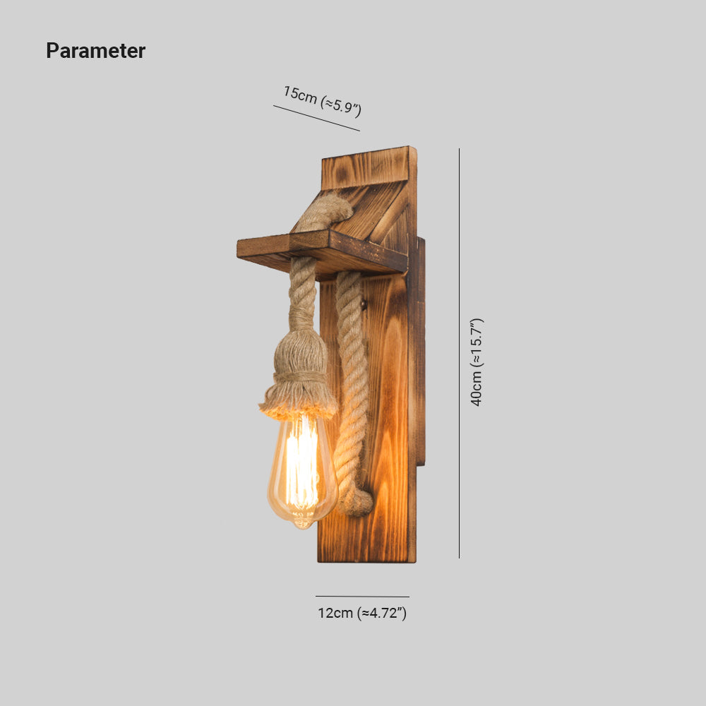 Epoch Vintage Rectangular LED Wall Light, Wood/Hemp Rope, Dining Room - Neutralighting