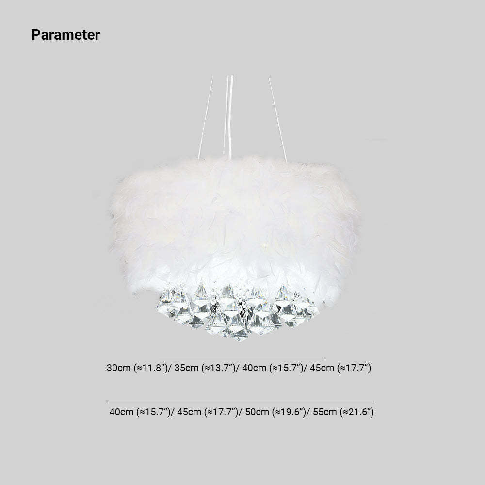 O'Moore Modern Luxury Round Chandelier, Feather/Crystal, White - Neutralighting