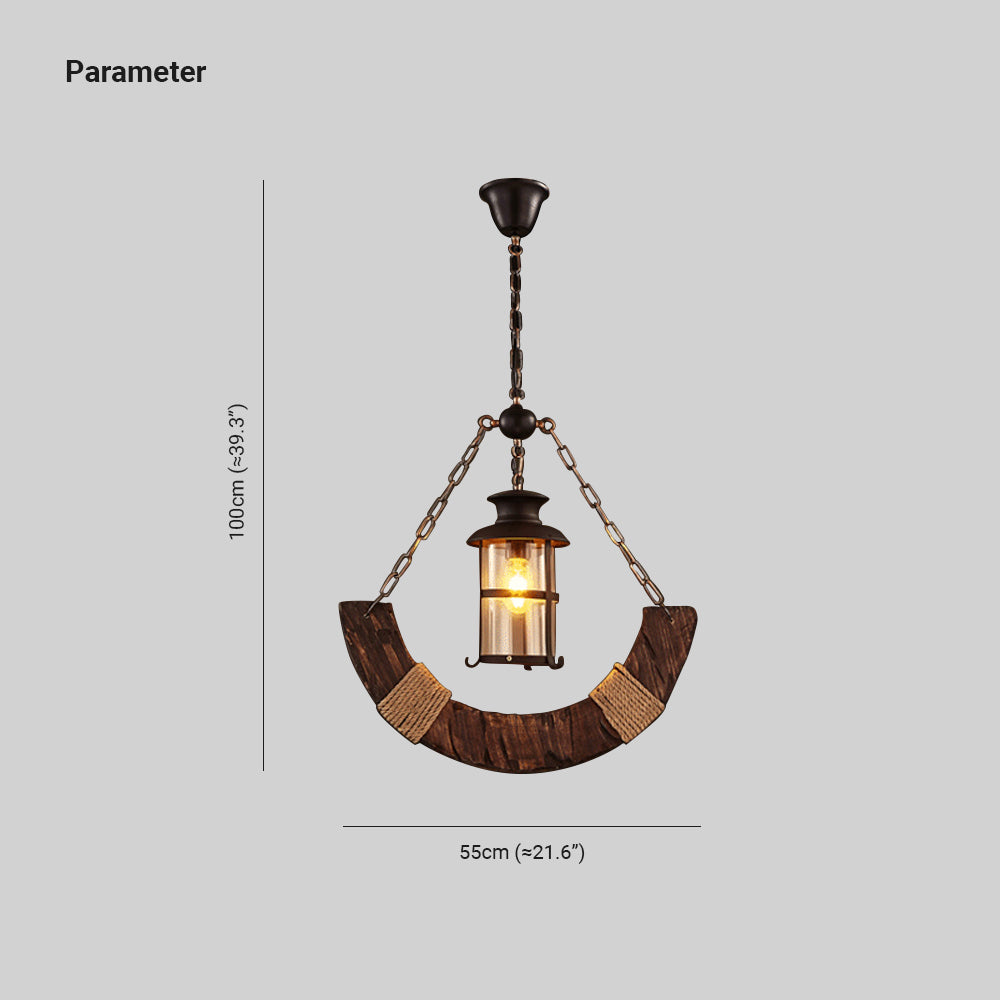 Epoch Retro Rustic Arc Metal/Wood Lantern Glass Pendant Light - Neutralighting