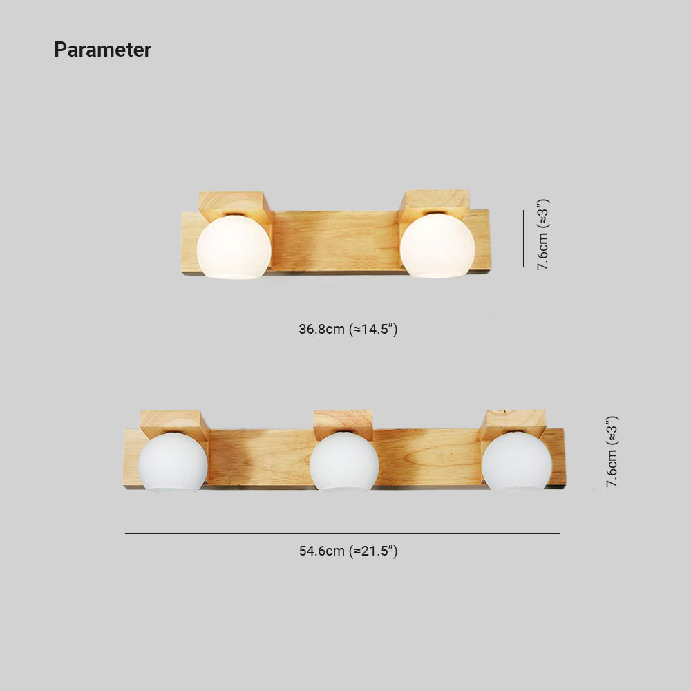 Muto Wooden Ball Mirror Front Vanity Wall Lamp, Log Color - Neutralighting