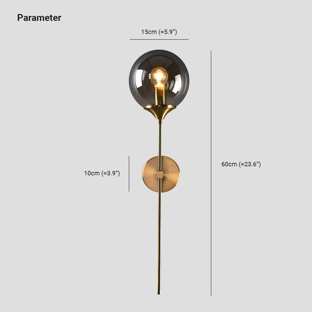 Valentina Modern Globe Metal/Glass Wall Lamp, Gray/Amber/Clear/White - Neutralighting