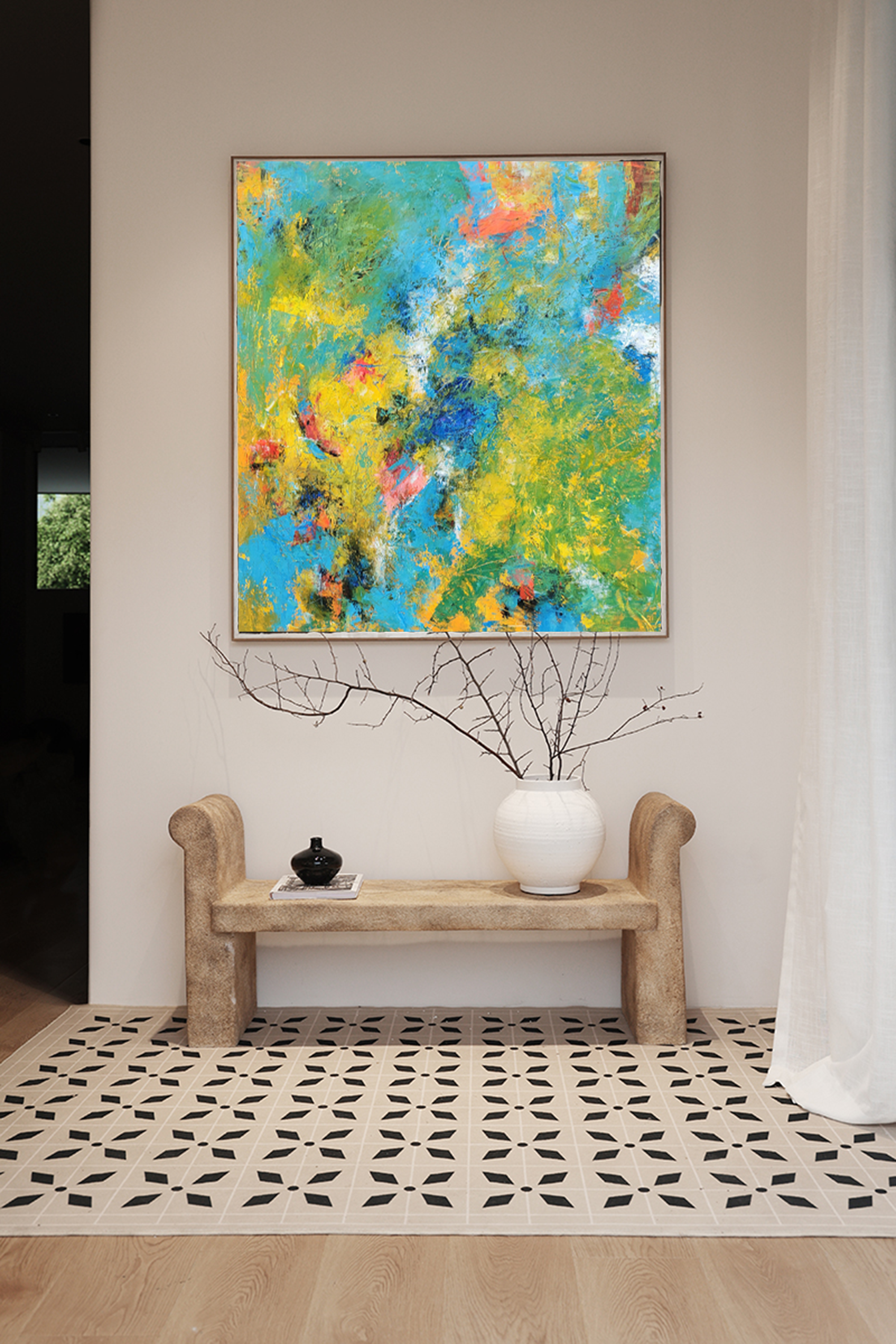 Vibrant Expressionist Painting Blue Yellow