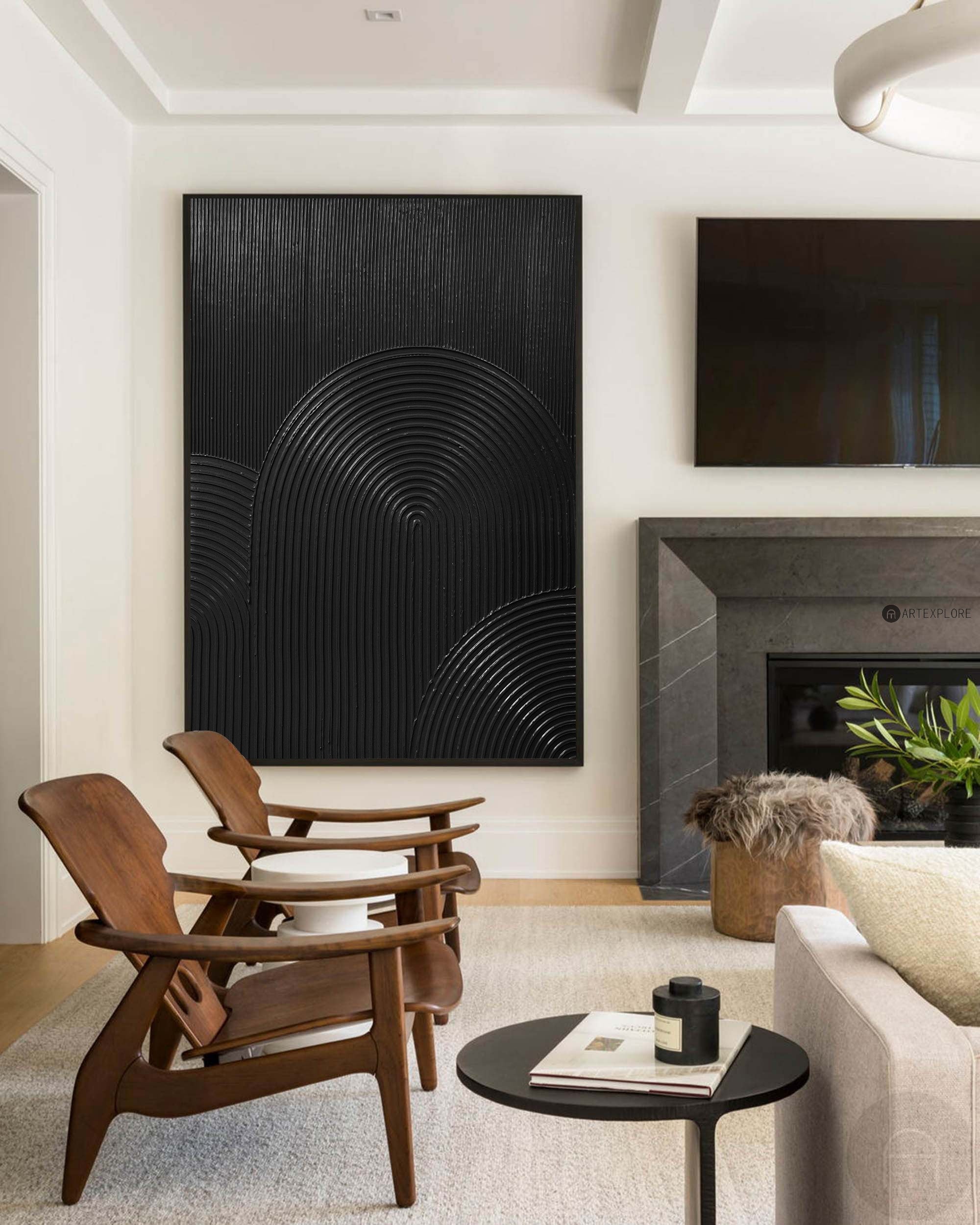 Veda Black Curve Geometric Painting
