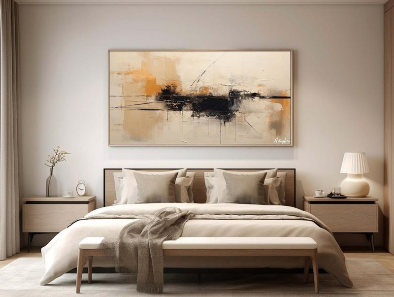 Beige Black Orange Abstract Painting