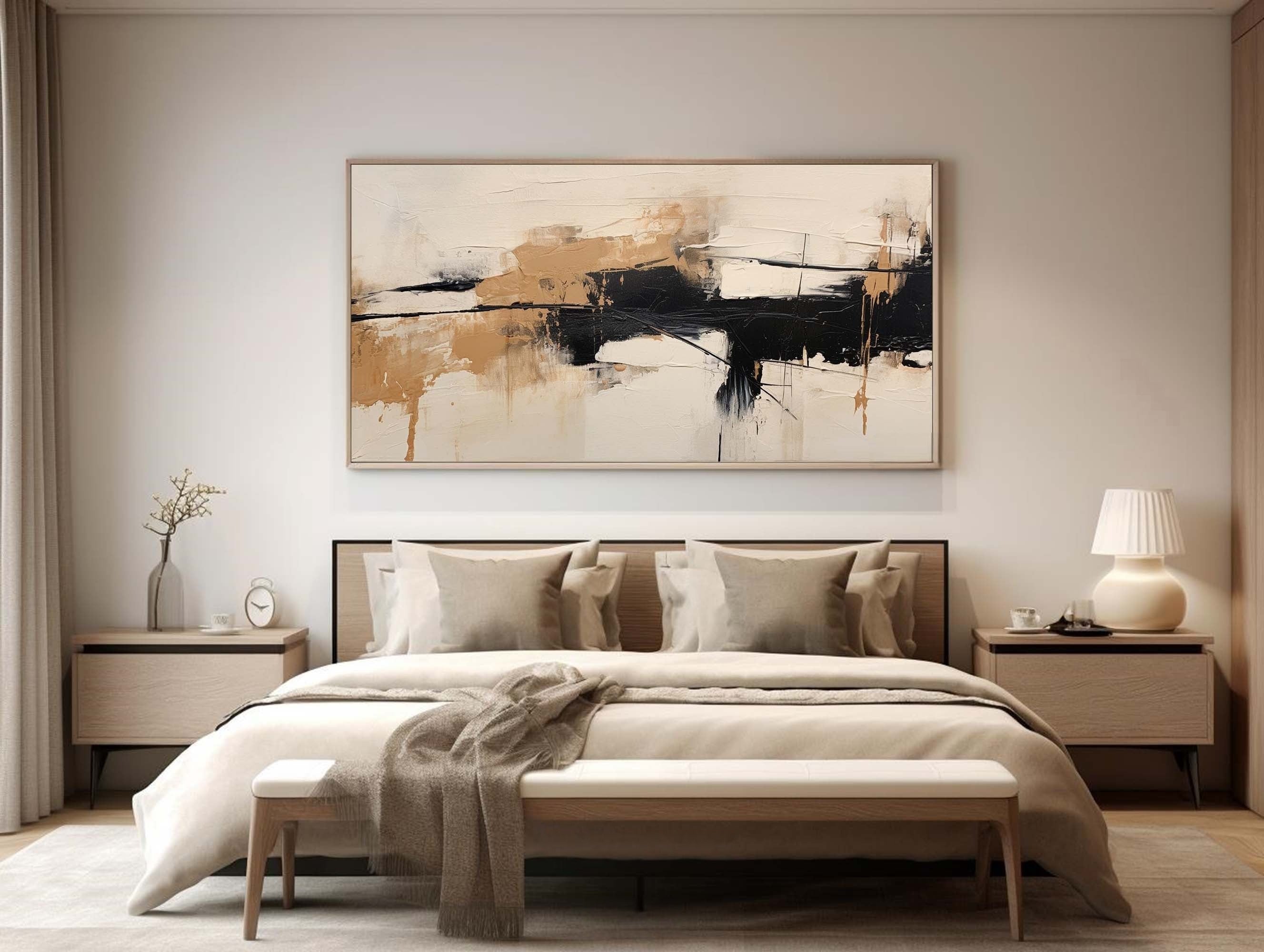 Warm Beige Black Abstract Canvas Wall Art