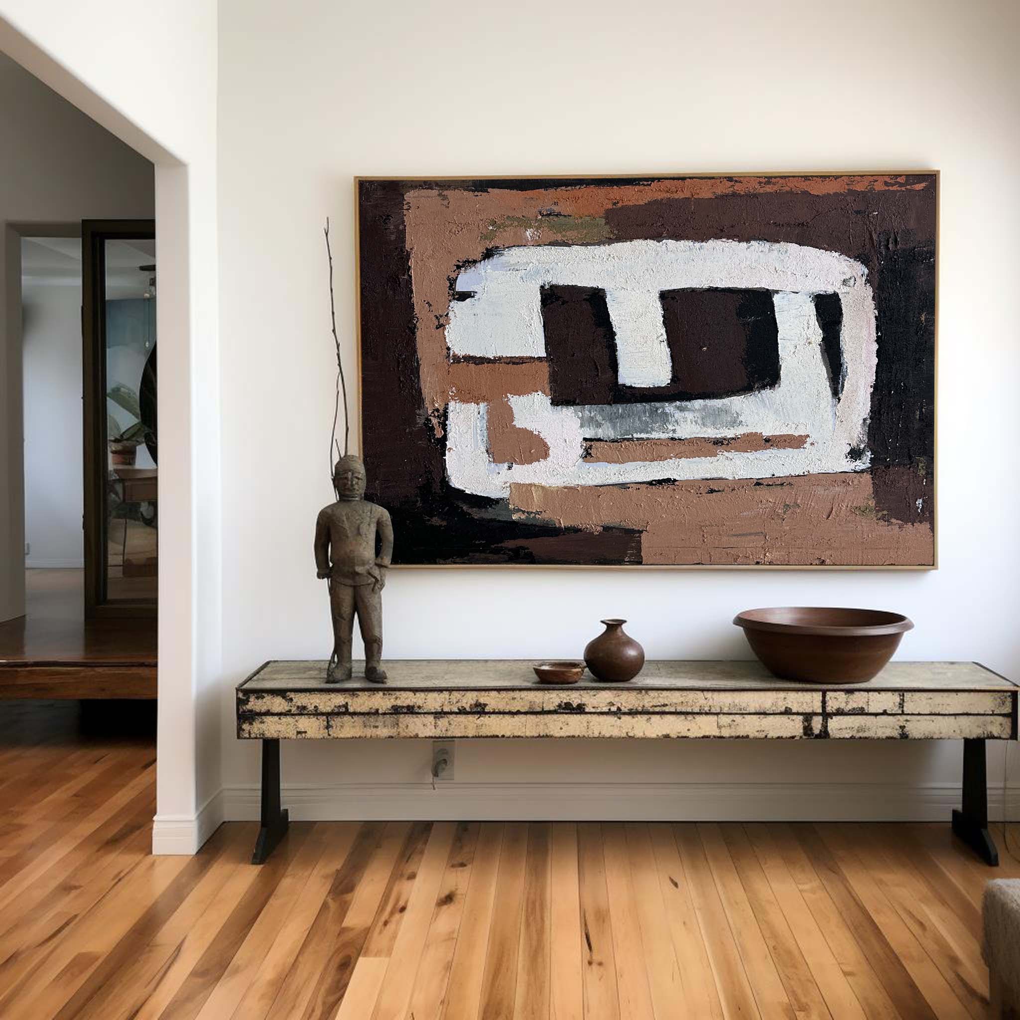 Retro Geometric Block Abstract Warm Earth‑Tone Contemporary Wall Decor Piece