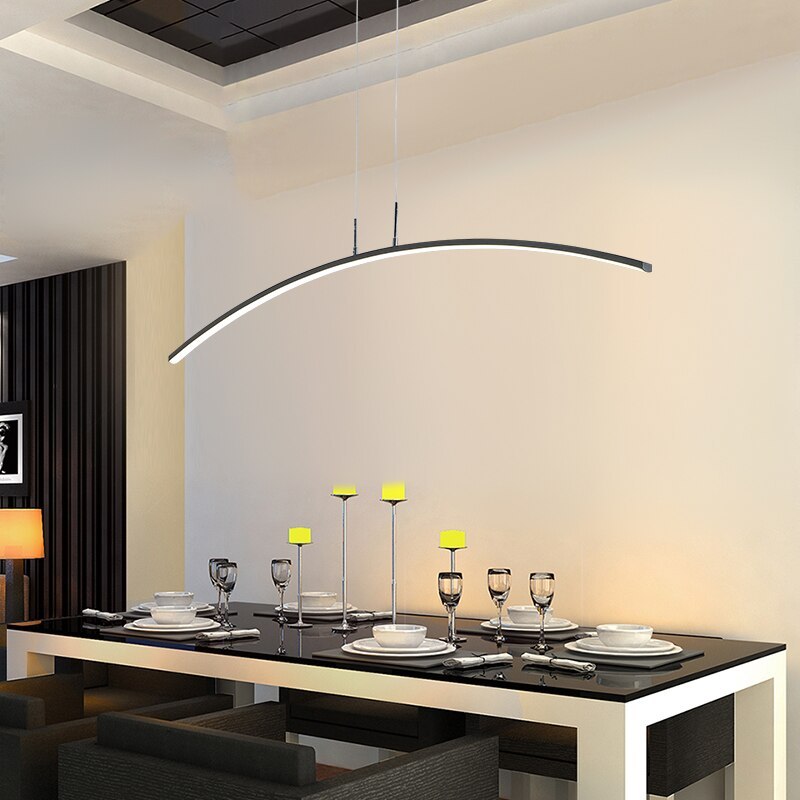 Arisha Curved Linear Pendant Light for Dining Room, Black/White - Neutralighting