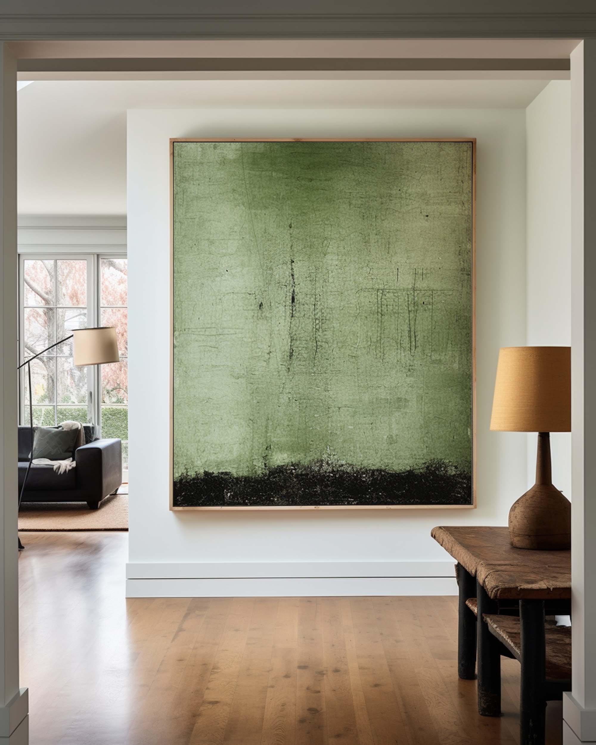 Moss Green Textured Minimalist Abstract Wall Art
