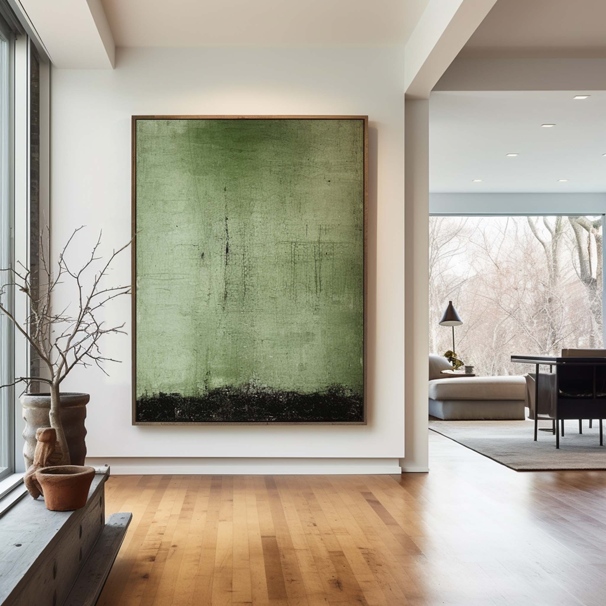 Moss Green Textured Minimalist Abstract Wall Art