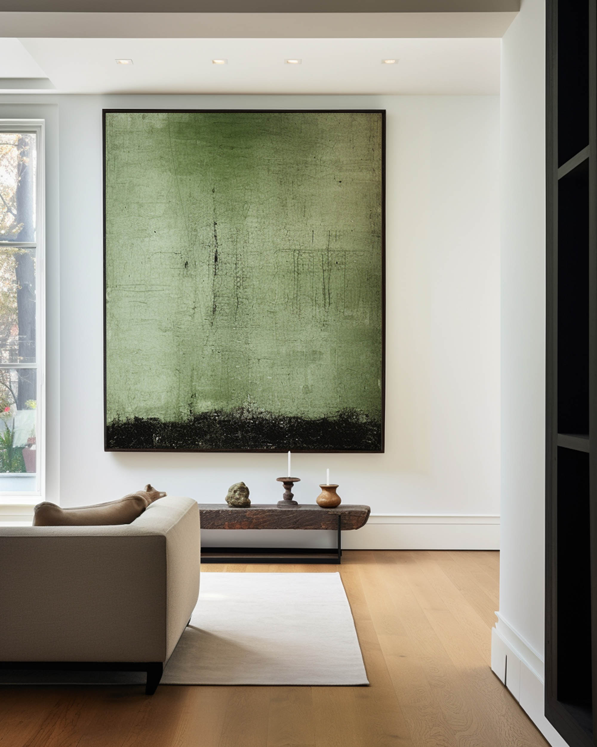 Moss Green Textured Minimalist Abstract Wall Art