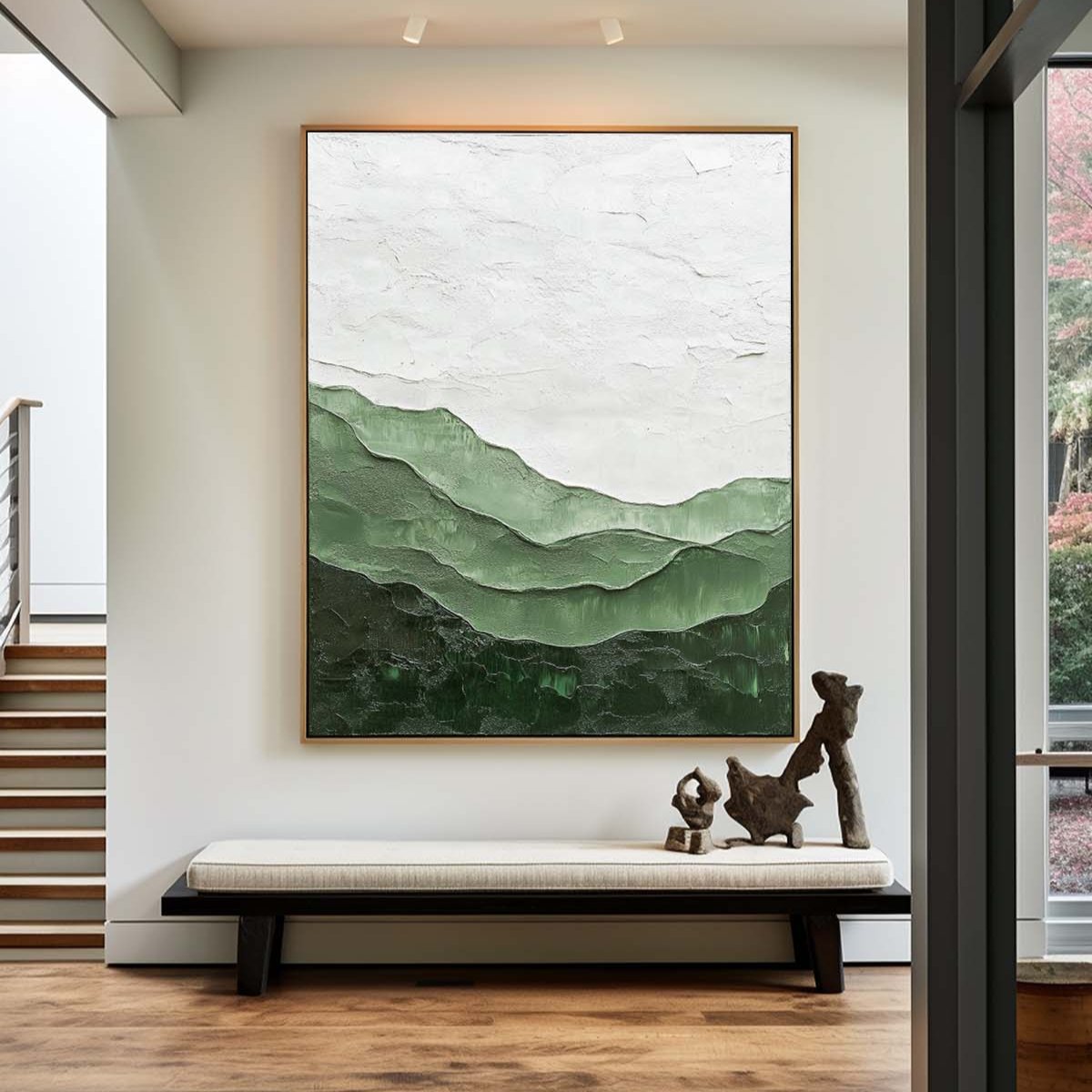 Vertical Layered Sage Mountain Textured Canvas