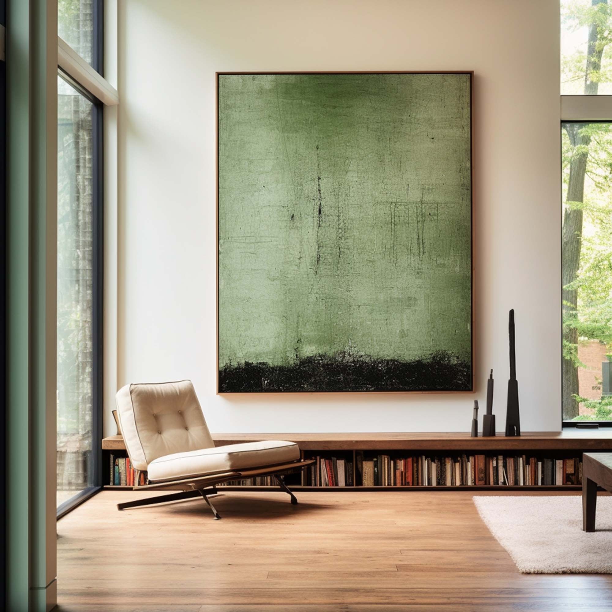 Moss Green Textured Minimalist Abstract Wall Art