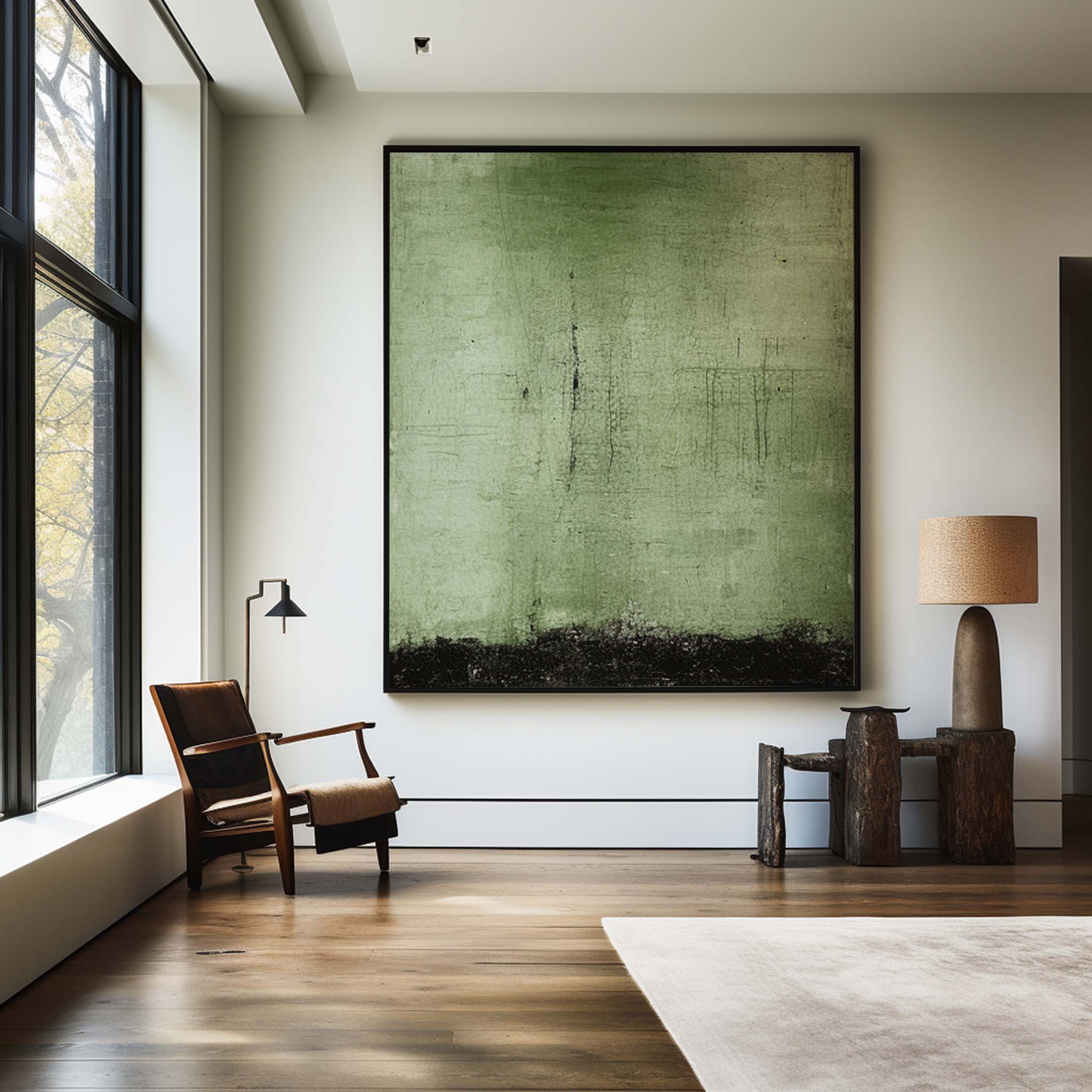 Moss Green Textured Minimalist Abstract Wall Art