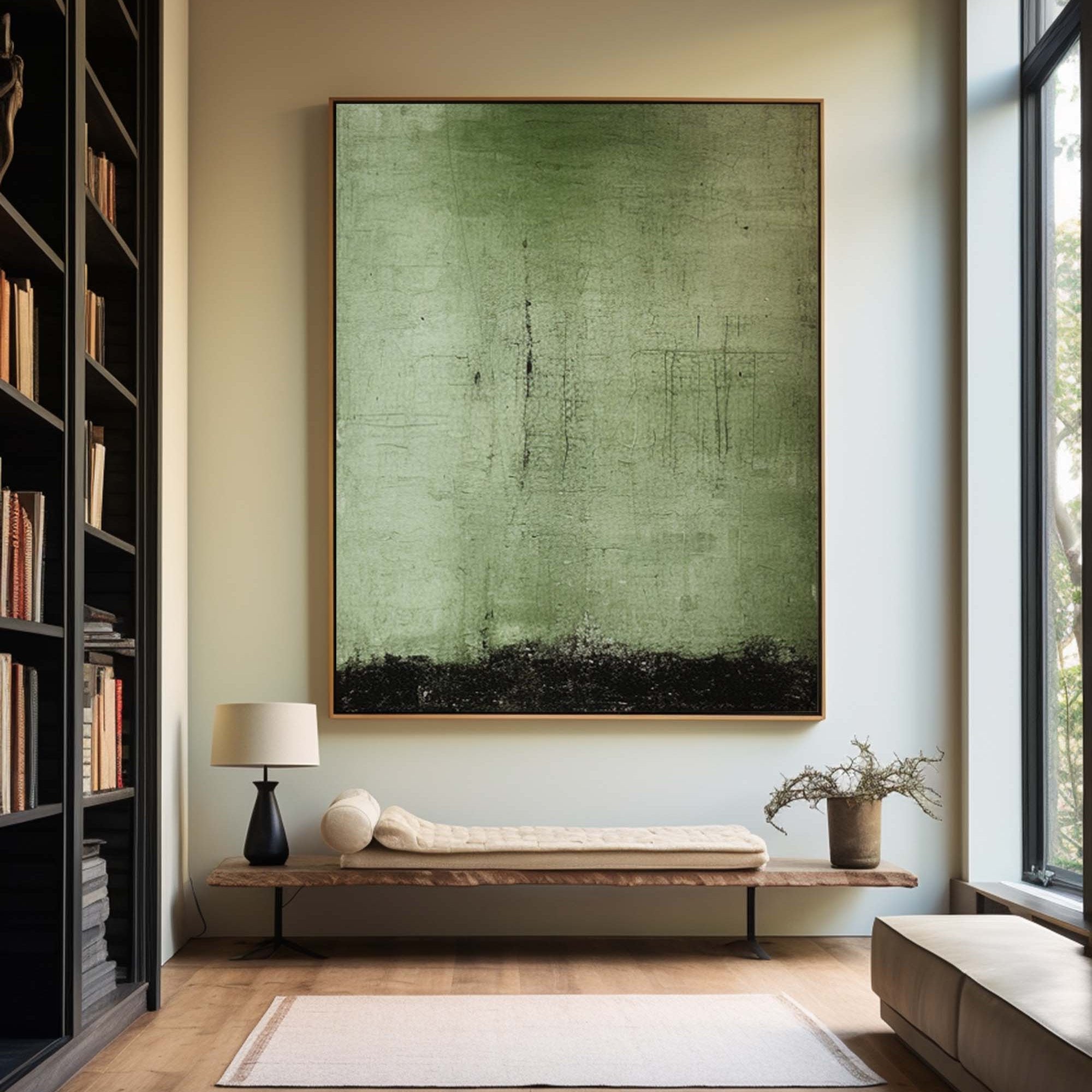 Moss Green Textured Minimalist Abstract Wall Art
