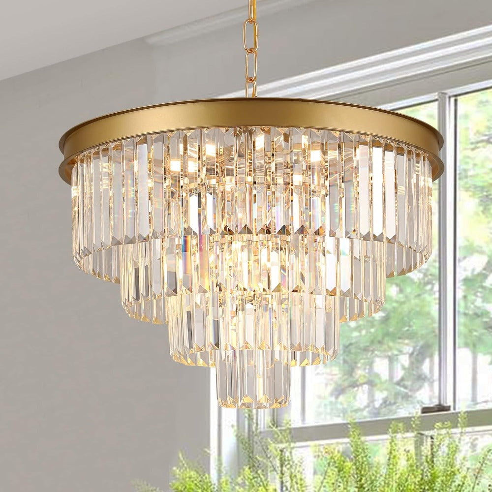Arisha Modern LED Decorative Luxury Pendant Light Crystal Metal Black/Gold Ring Bedroom/Living Room - Neutralighting