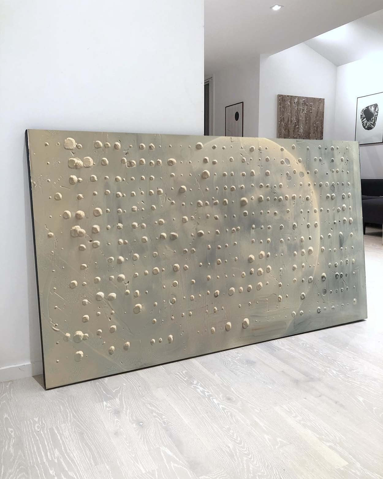 Wall Art Neutral Dotted Moon Canvas Painting