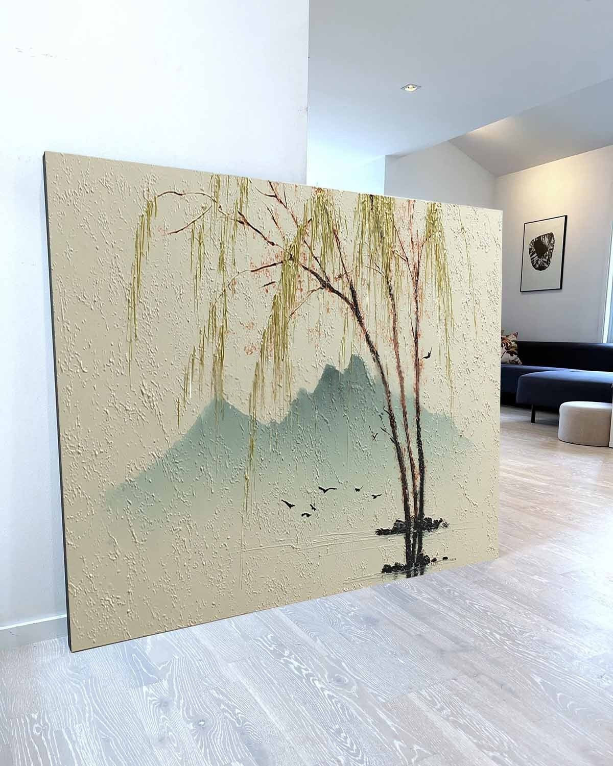 Wall Art Chinese Willow Mountain Landscape