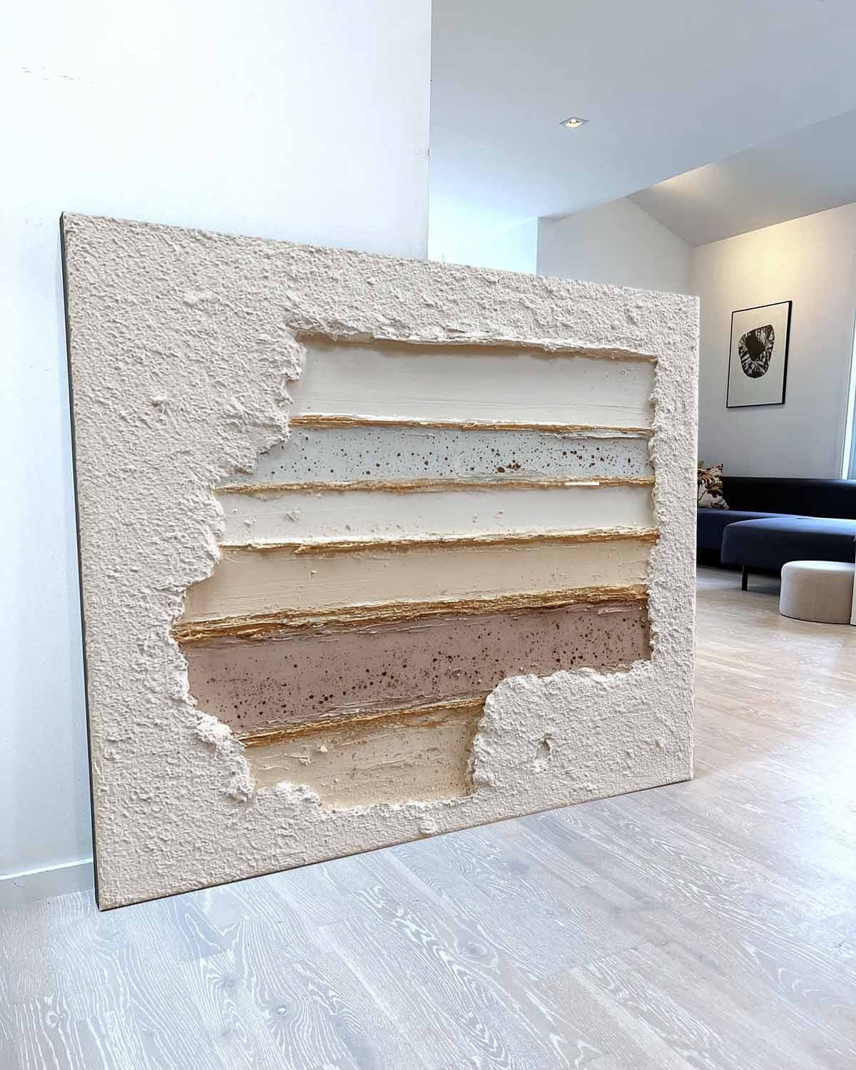 Wall Art Panoramic Textured Abstract Layered Scene Soft Neutral