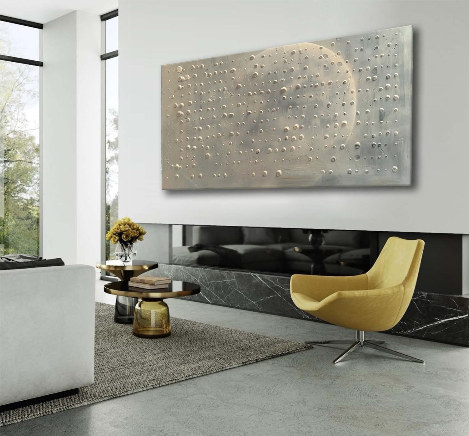 Wall Art Neutral Dotted Moon Canvas Painting