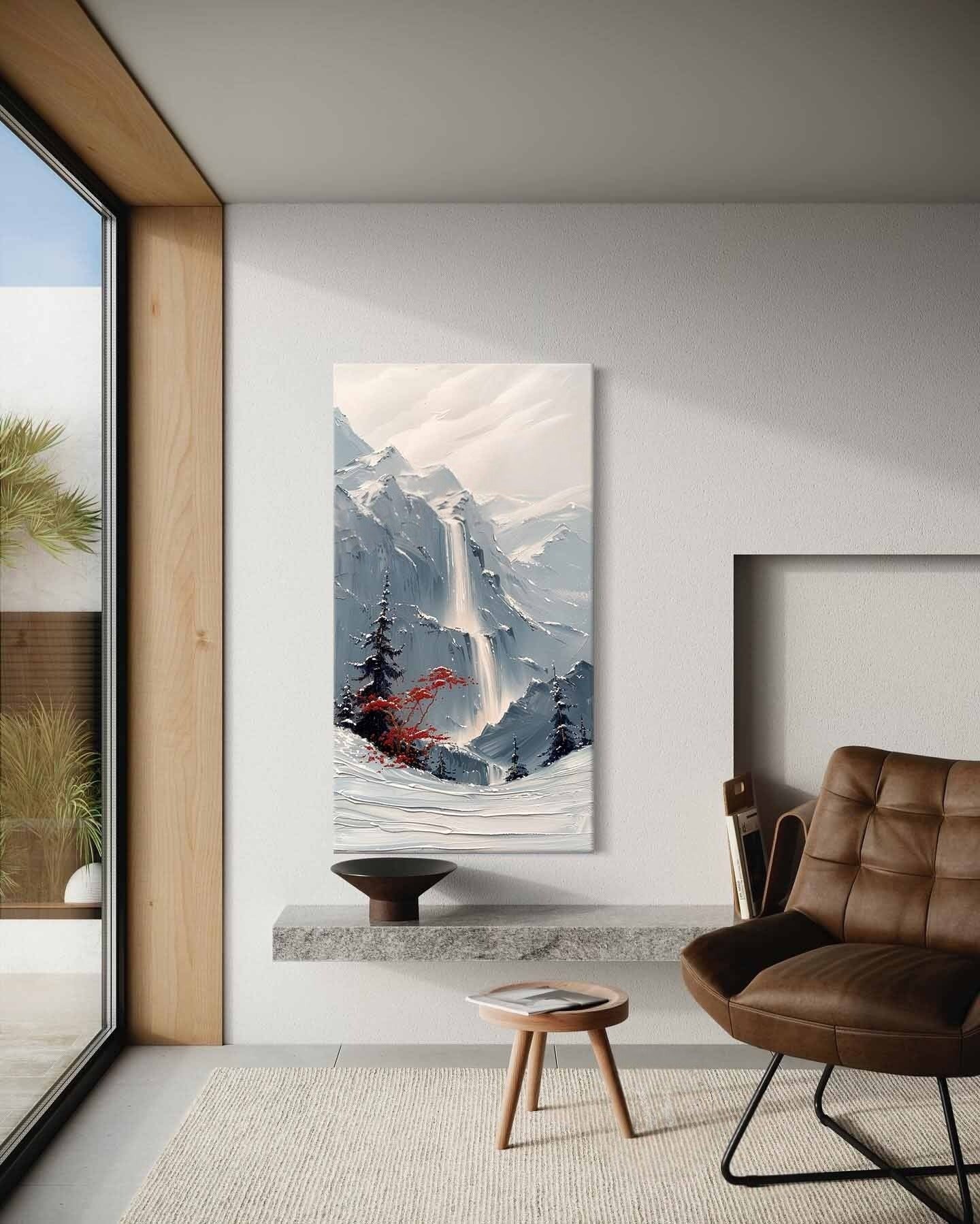 Wall Art Vertical Impasto Snow Mountain