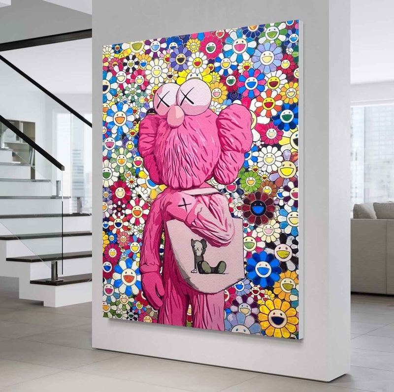 Wall Art Kaws Pink Cartoon Murakami Flower