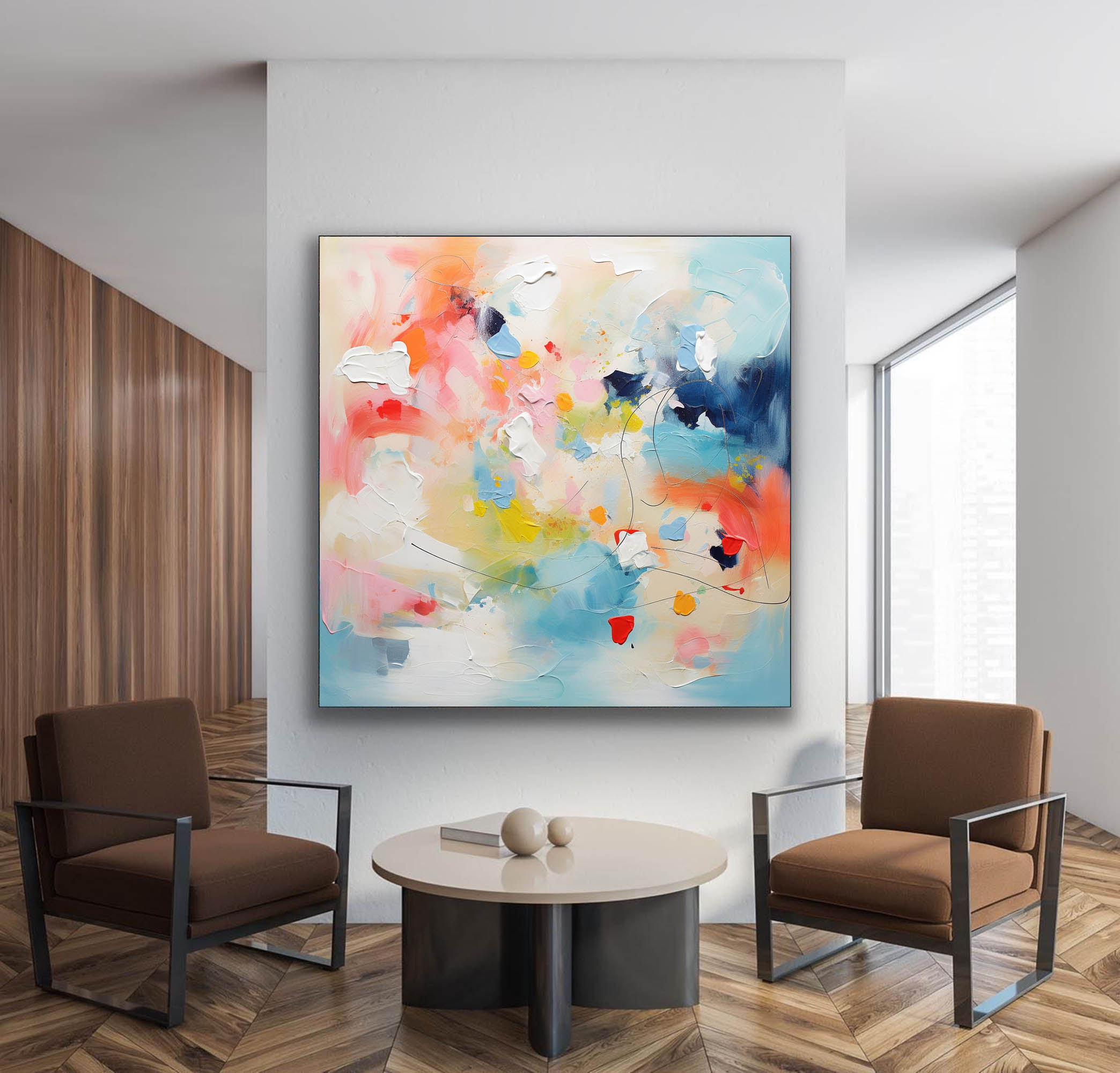 Colorful Pastel Abstract Impasto Canvas Painting