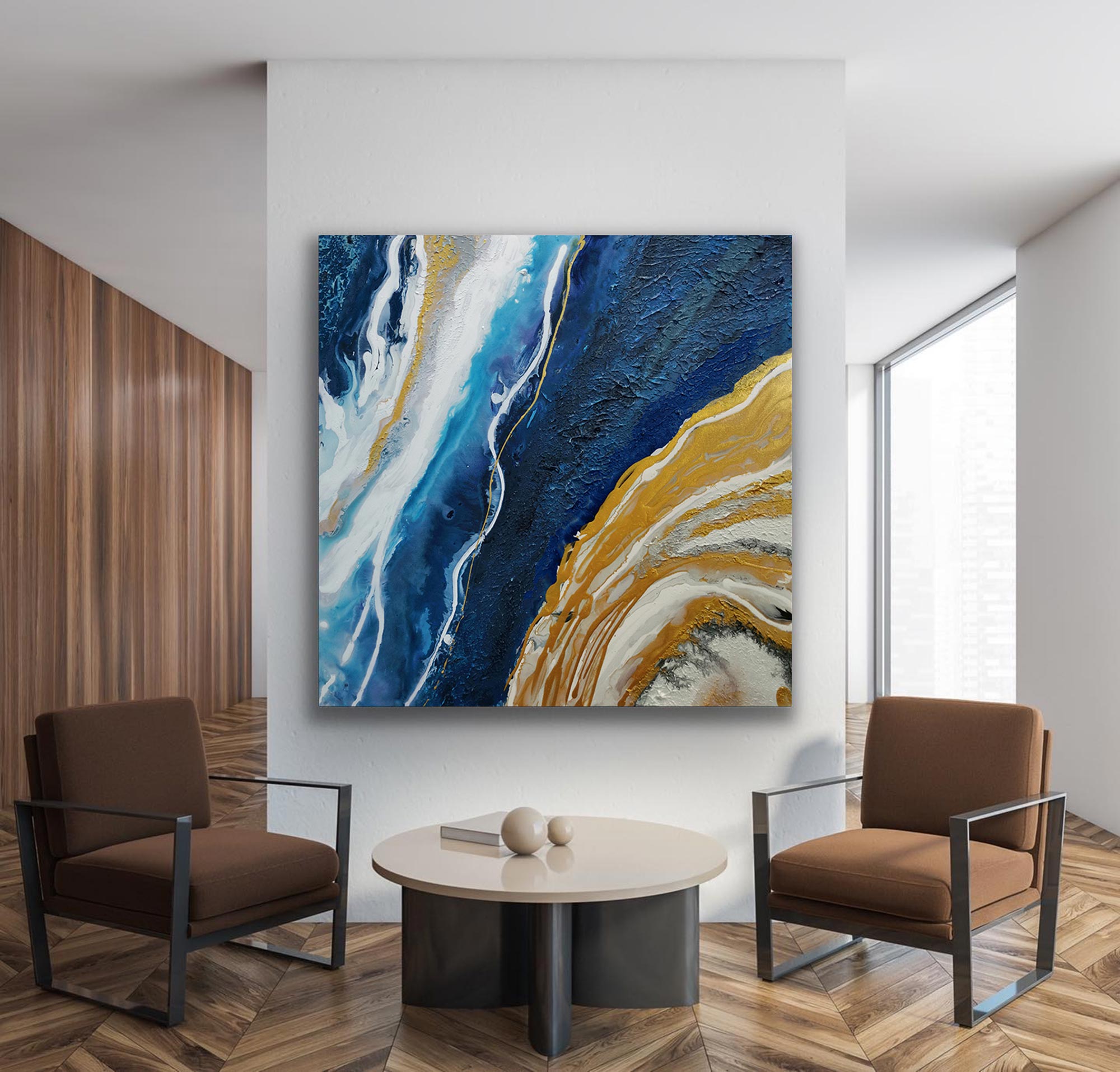 Gold Blue Abstract Art