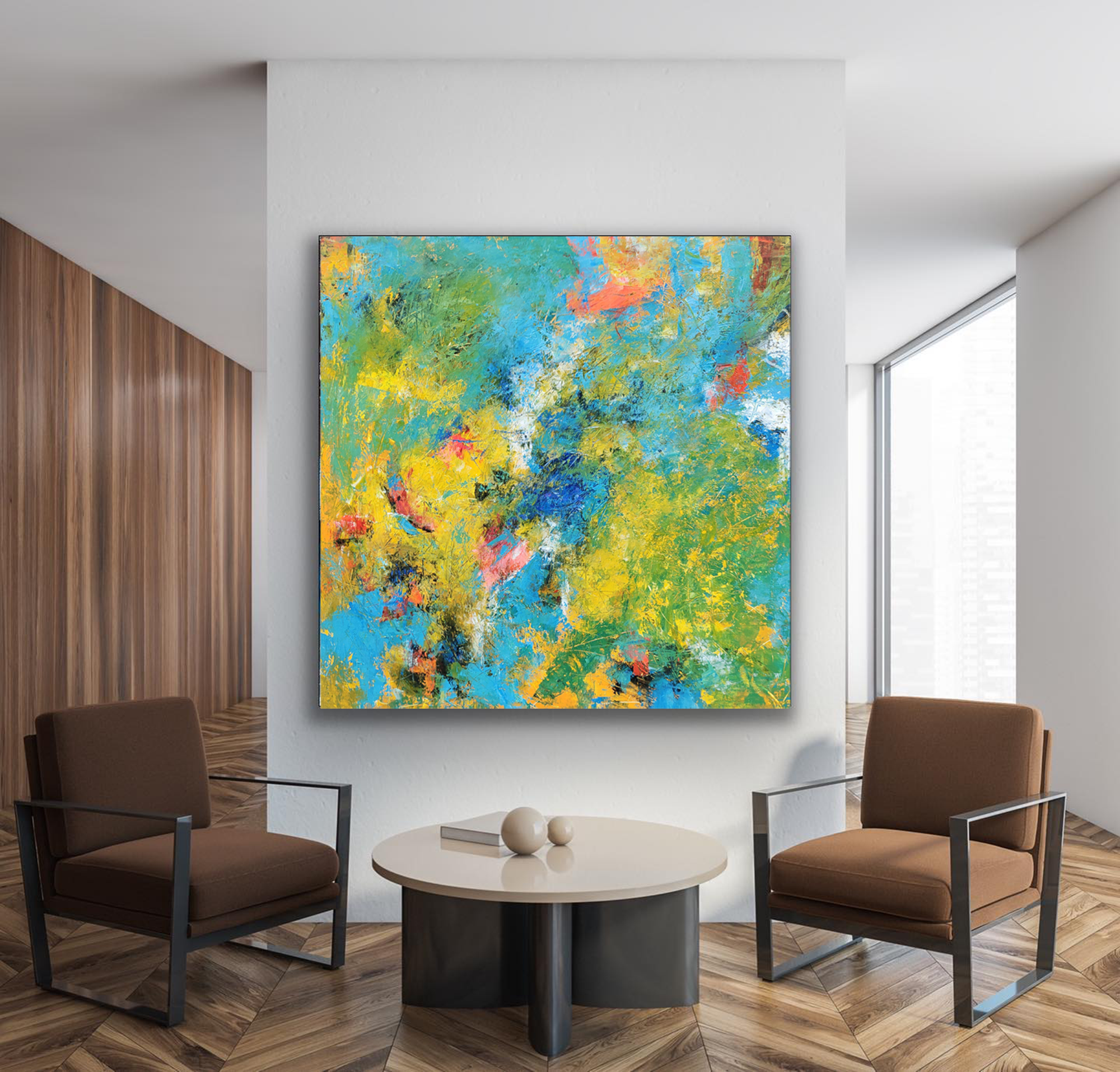Vibrant Expressionist Painting Blue Yellow