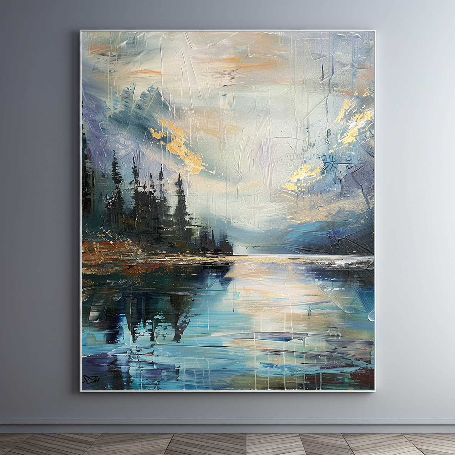 Lakeside Forest Landscape Impasto Painting