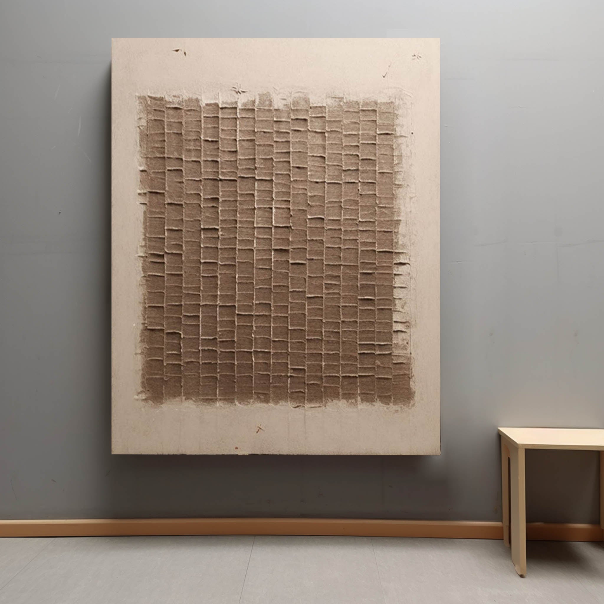 Minimalist 3D Textured Grid Painting Warm Brown Tone