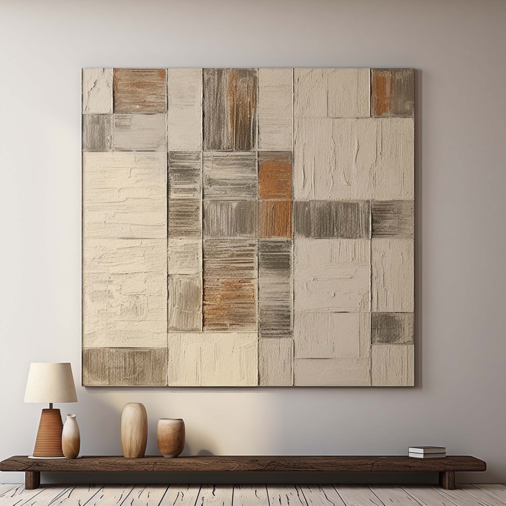 Wall Art Neutral Patchwork Plaster Canvas