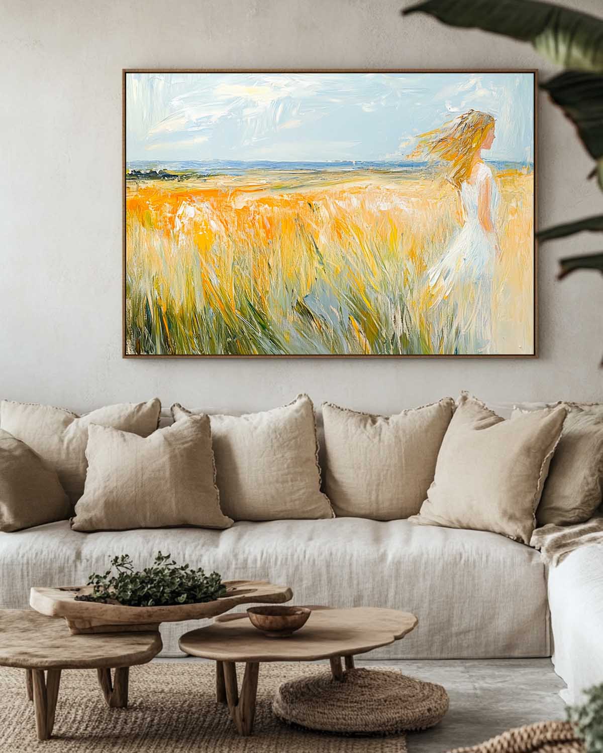 Wheat Field Coastal Landscape Oil Painting