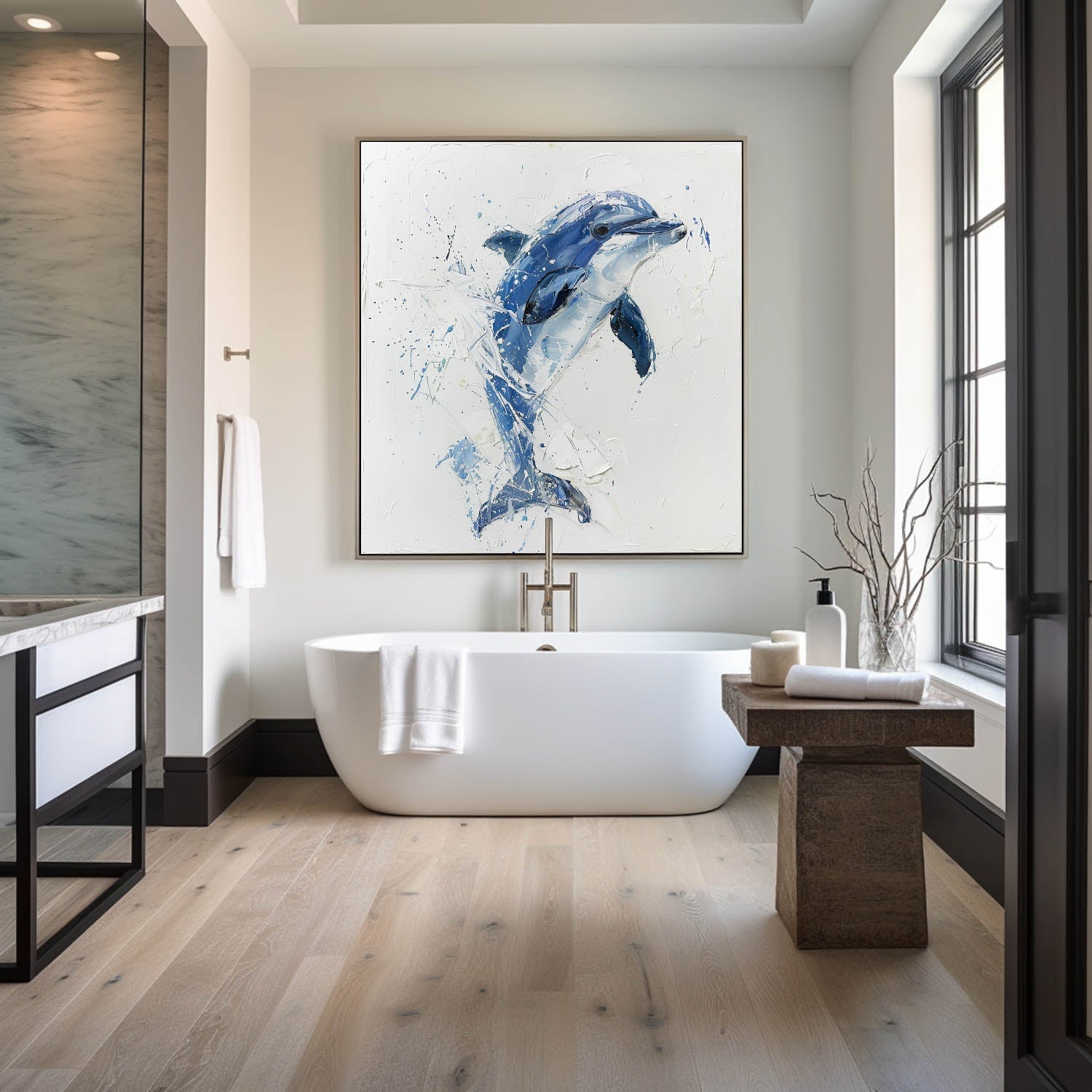 Blue Dolphin Splash Figurative Art