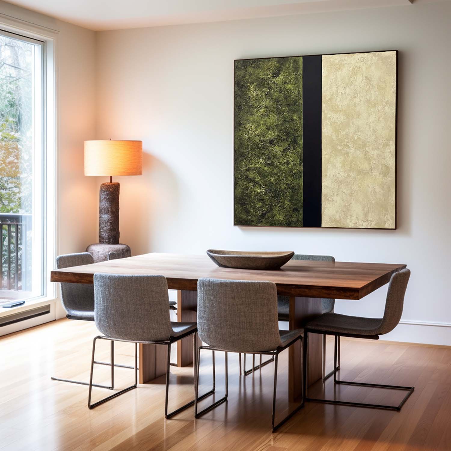 Modern Green and Beige Abstract Canvas Wall Art Set