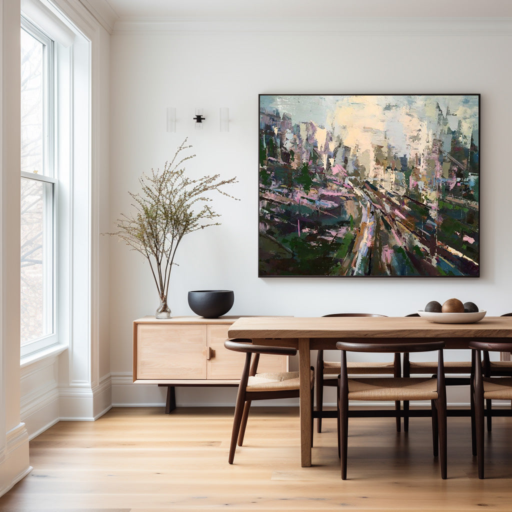 Landscape Green Gold City Abstract Painting