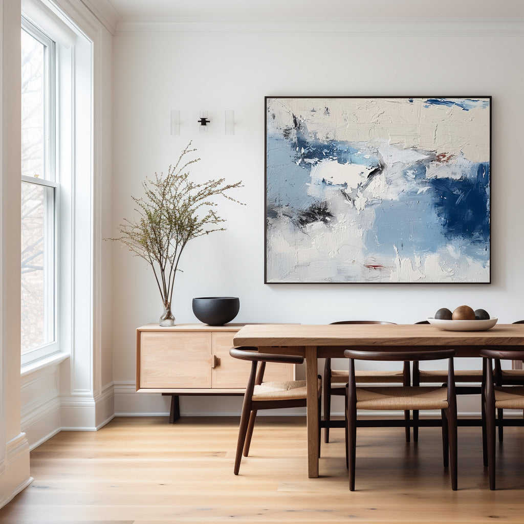 Cool‑Tone Blue‑White‑Grey Abstract Heavy Impasto Blended‑Hue Textured Artwor